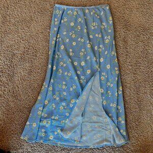 French Connection Blue Floral Side Slit Midi Skirt